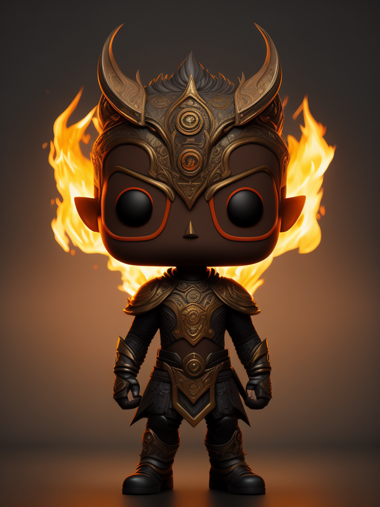 Full body 3d render of funko pop FIRE PHONIX, Indonesian face