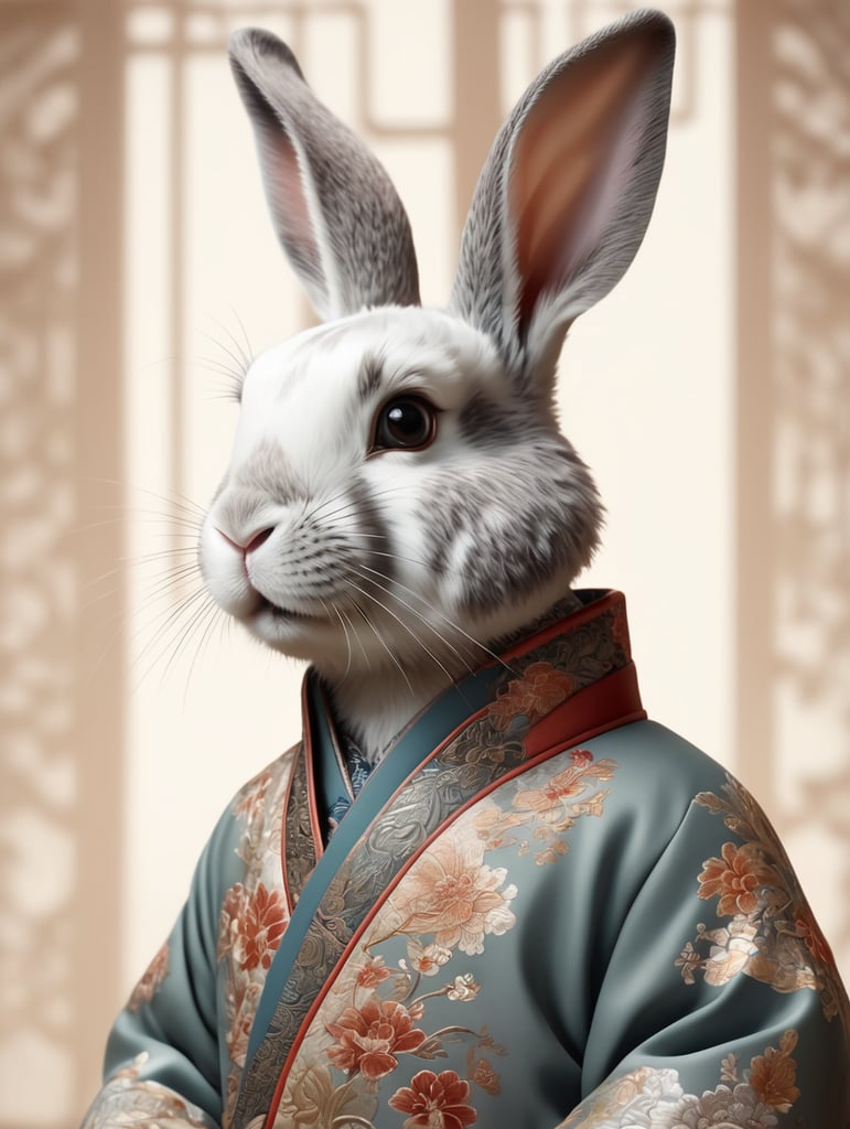 Premium Free ai Images | cute rabbit in stunning detailed chinese coat