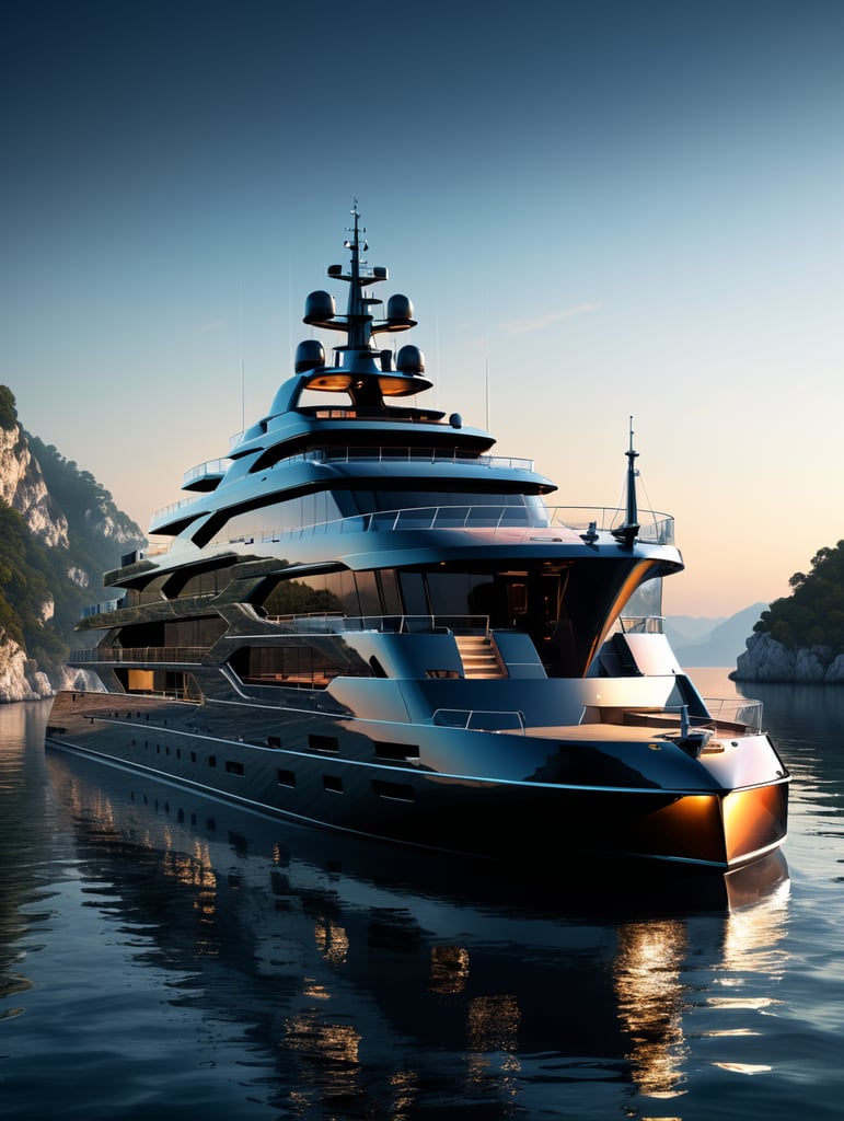 create transparent yacht image "crystal" hyper realistic render 8k photographic