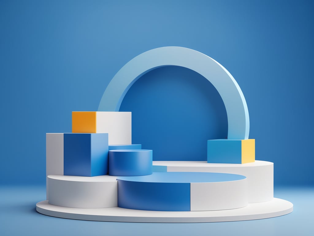 Modern minimal layout podium display with block blue background 3d rendering