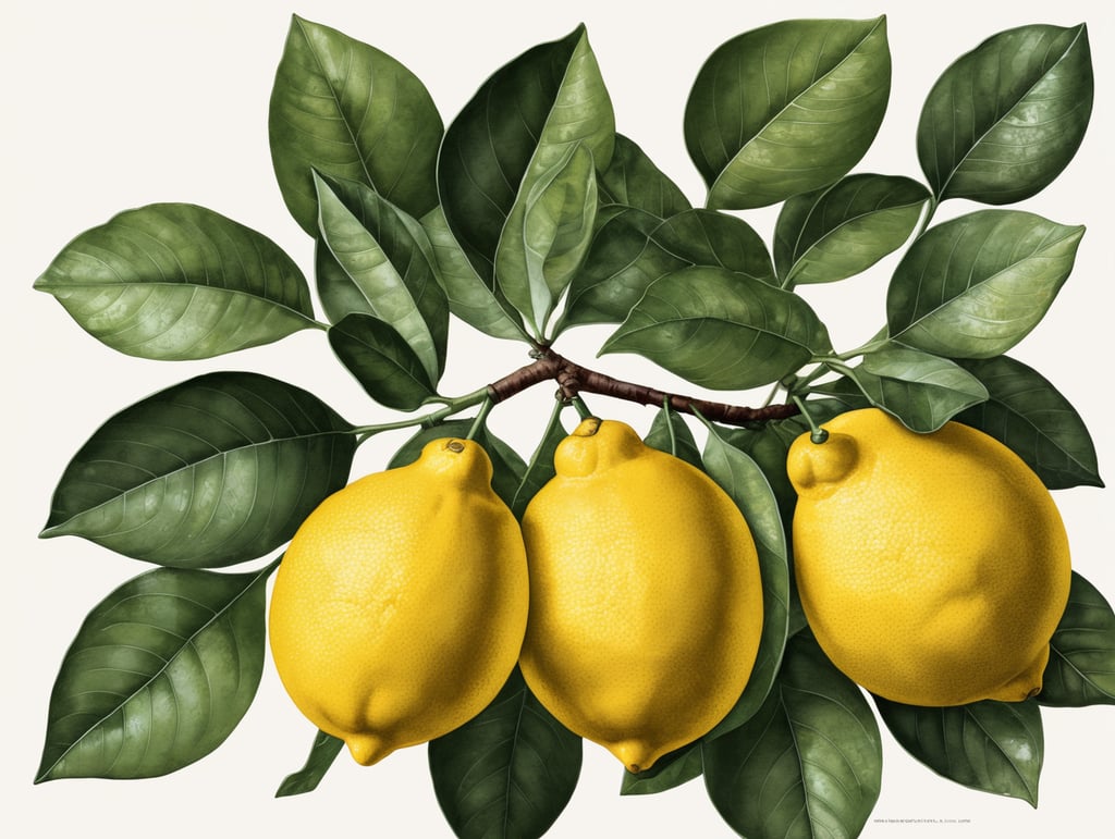 botanical art lemon print plant illustration leafy lemons nature inspired artistic flora citrus vibes fresh botanicals textured leaves vibrant prints