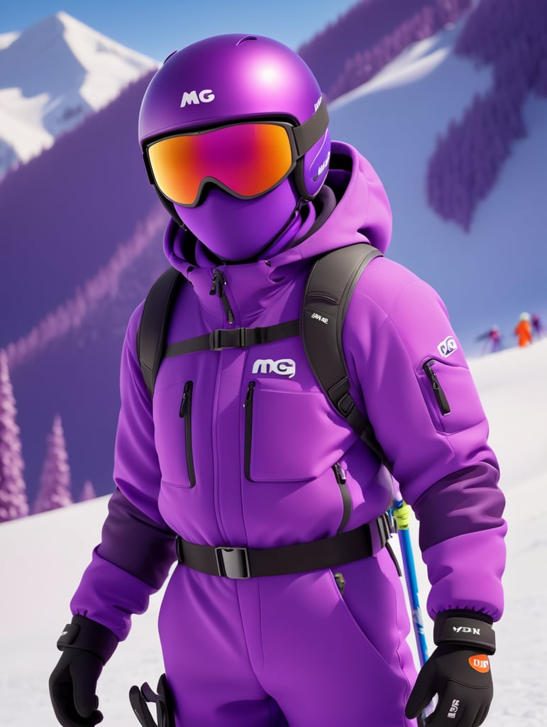 bright violet color, ski suit, commercial shoot, subject photography