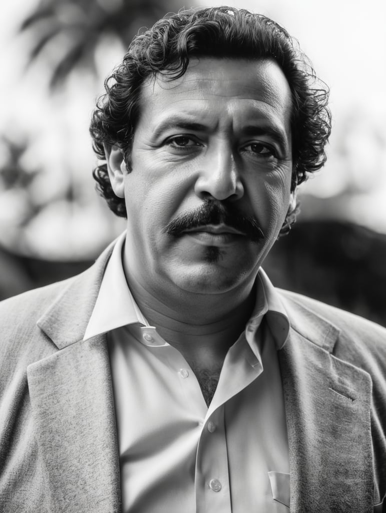 colombian capo the capos pablo emilio escobar gaviria drog lord in colombia, make a portrait, looking at the camera, (HQ skin:1.4), 8k uhd, dslr, soft lighting, high quality, film grain, Fujifilm XT3