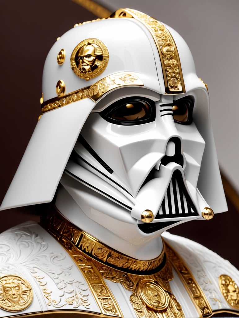 Luxury white Darth Vader, decorated with gold, carved materials, Versace
