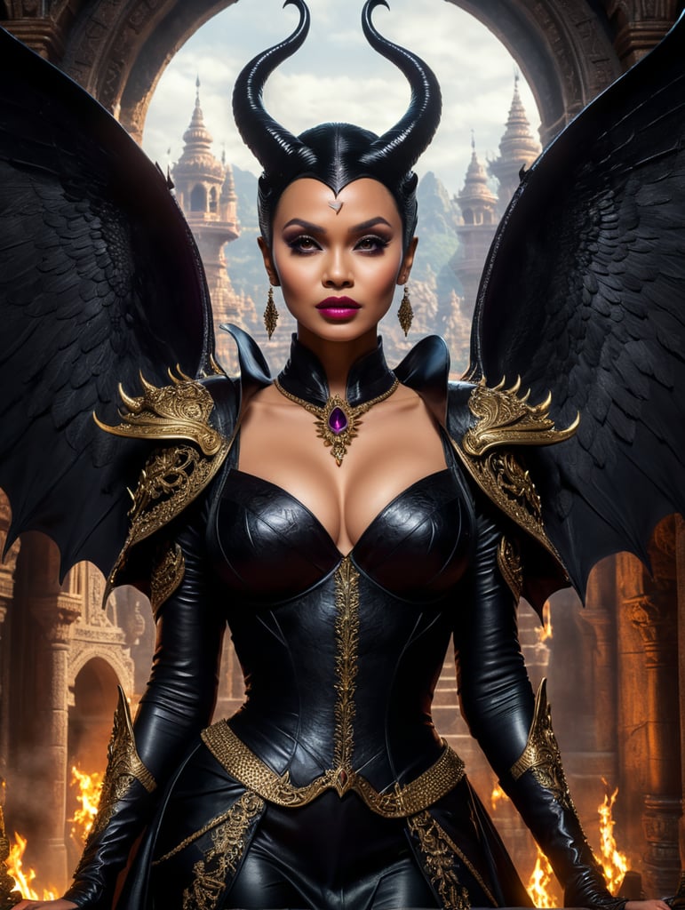 GENERATE AN IMAGE OF INDIA LOVE WESTBROOKS DRESSED UP AS MALEFICENT