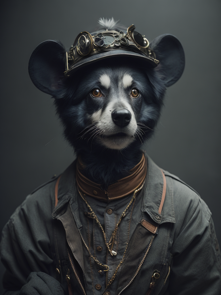 Portrait of Mickey Mouse in steampunk style. psychedelic, trippy, extremely detailed vibrant, cinematic lights, hyper realistic, hyper detailed, Sony Alpha α7, photorealistic