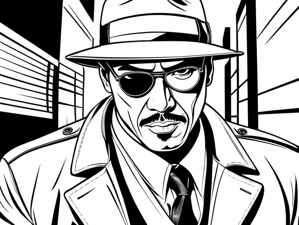 A gangster character, in the style of basic simple line art vector comic art on white background