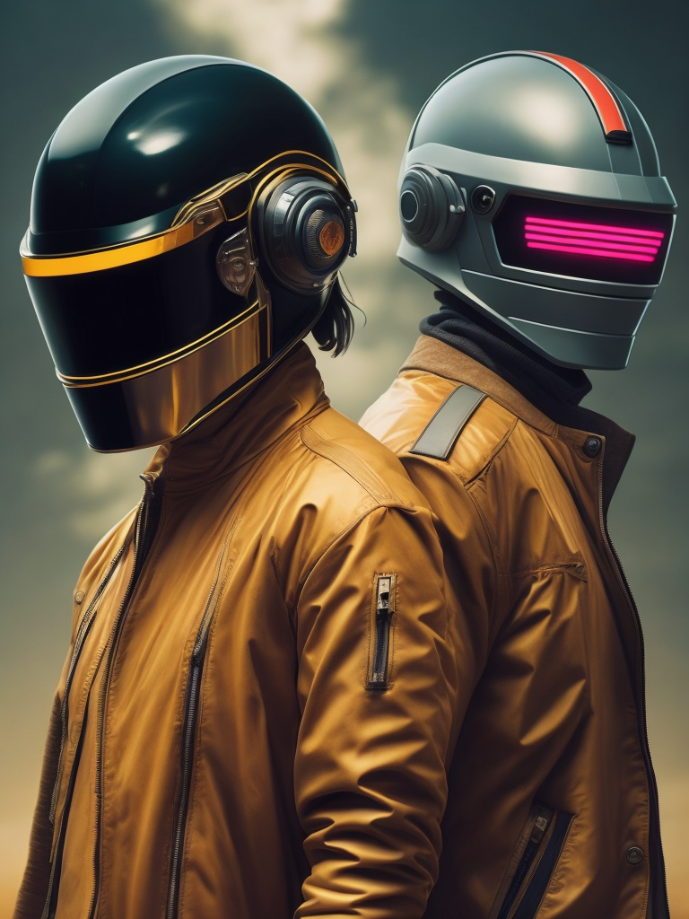 Portrait of daft punk, ultra realism, super detailed, neon colors, magazine cover, professional shot, magazine photography, bright saturated colors, sharp focus, highly detailed