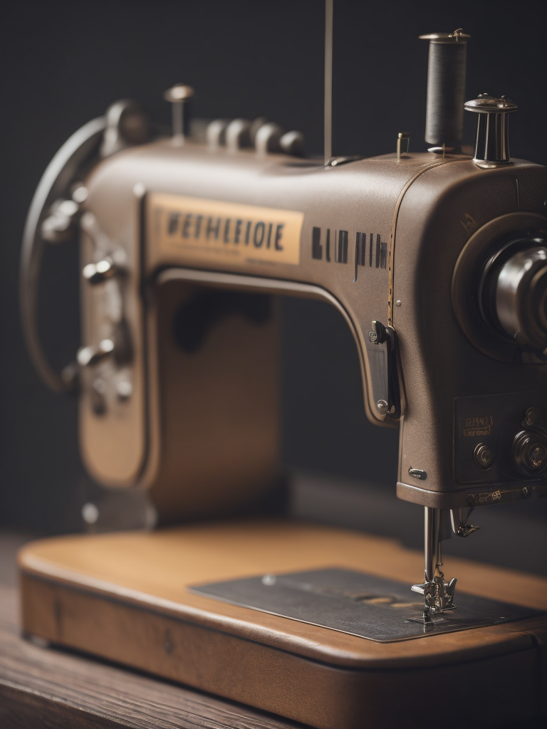 Vintage sewing machine, sharp focus, highly detailed, Dark gradient background, Muted colors