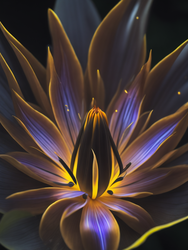 macro photo of a Bioluminescent Flower of a Lily, Glowing Bioluminescence