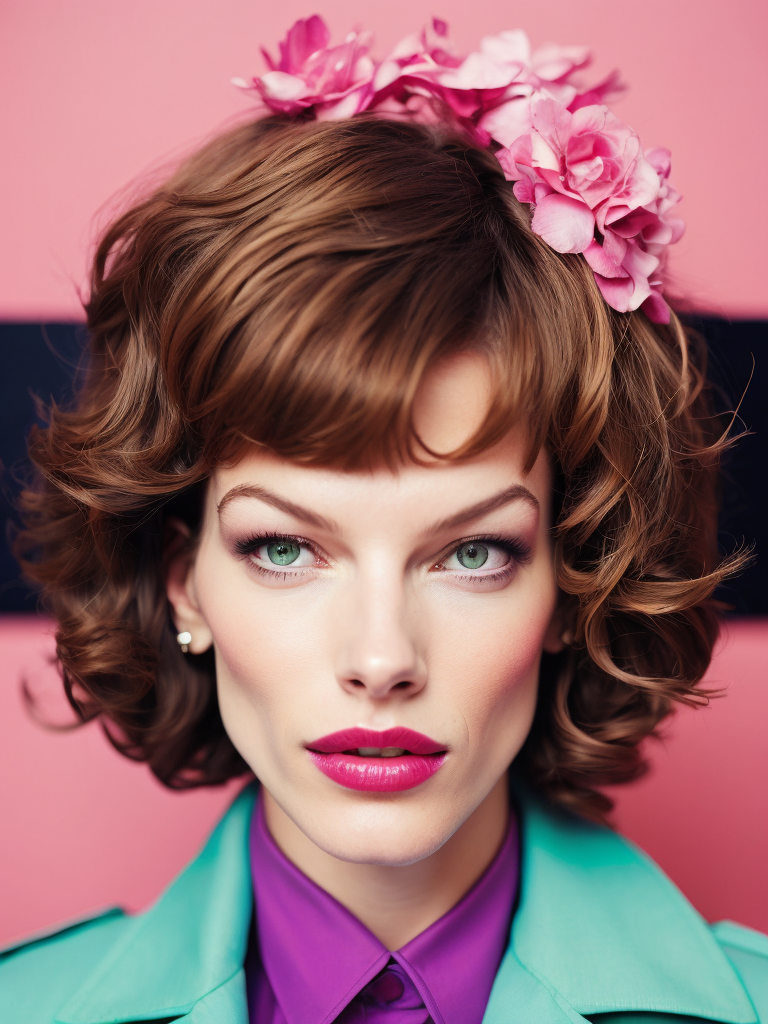 Portrait of Milla Jovovich, Vivid saturated colors, Contrast color, studio photo, professional photo, Rich colors, Detailed image, detailed face, style of Miles Aldridge