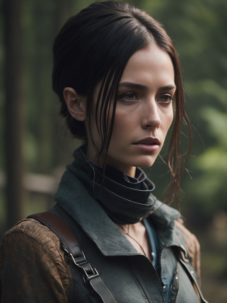 Generate similar images, hyper realistic, hyper detailed female post-apocalyptic full body outfit