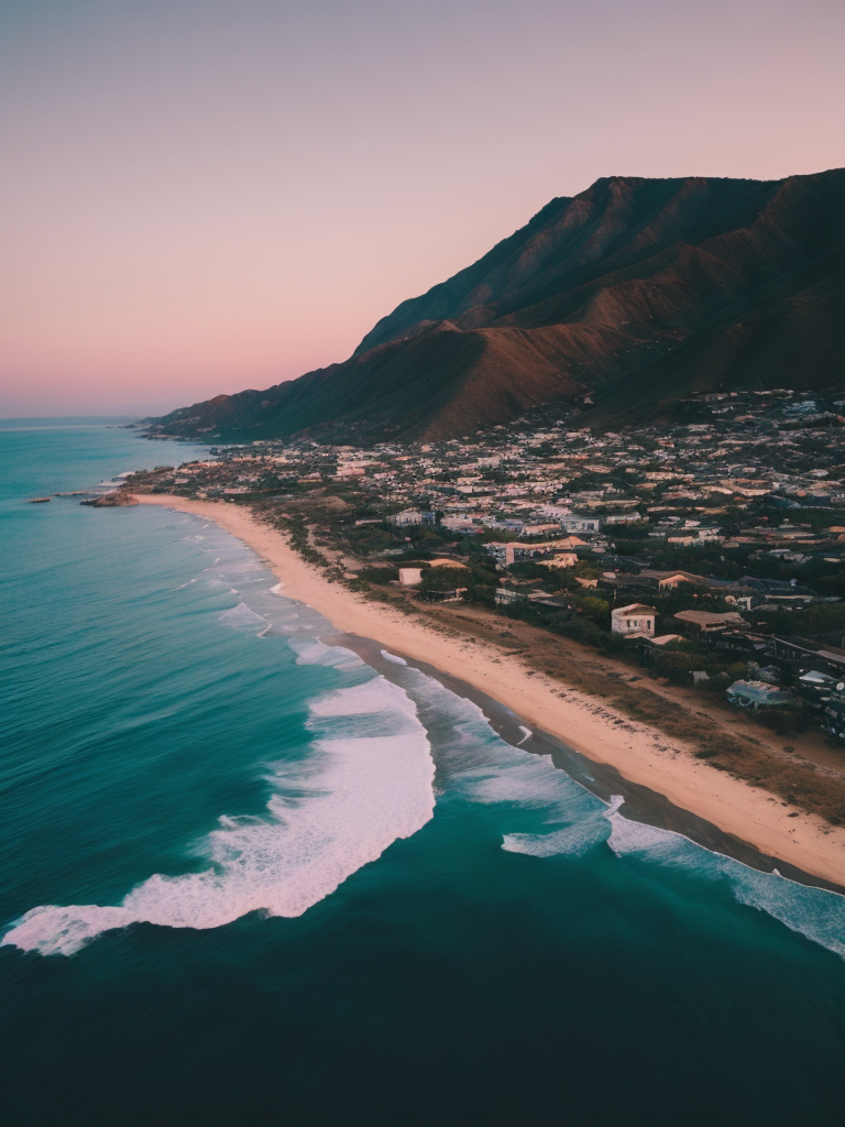 Blurry landscape of the pink sea at dawn