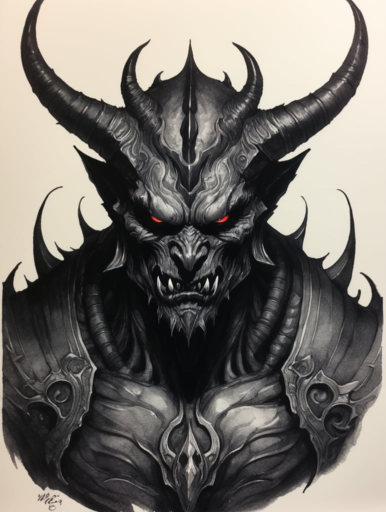 Ink pen sketch of a dark demon