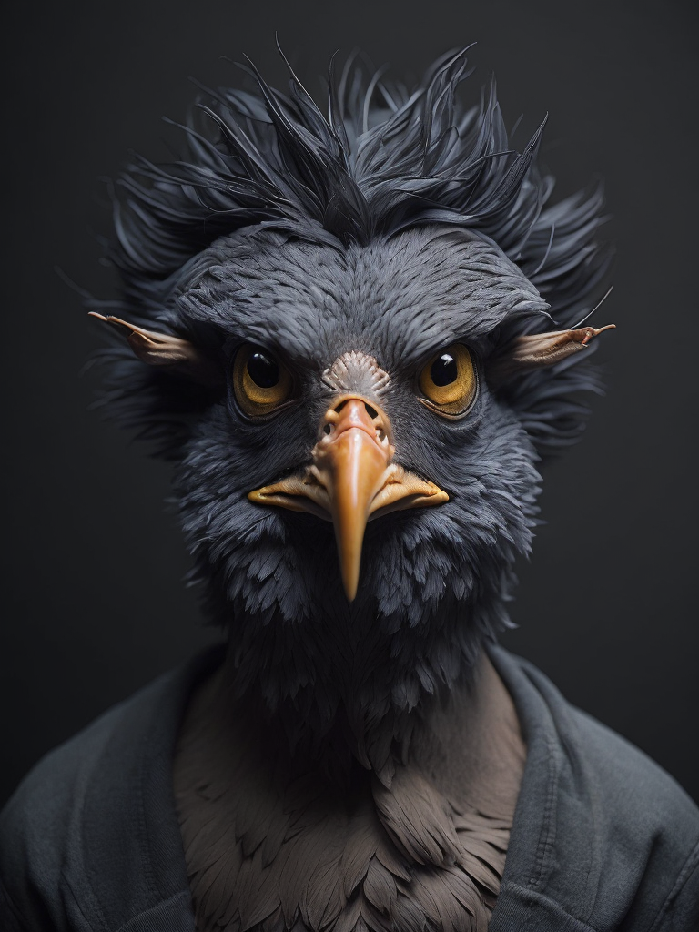 Chicken headed human, mugshot, hyper realistic