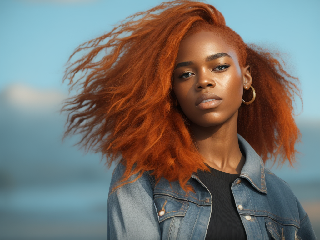 black girl with ginger hair, freckles on the face, professional photo, sharp on details