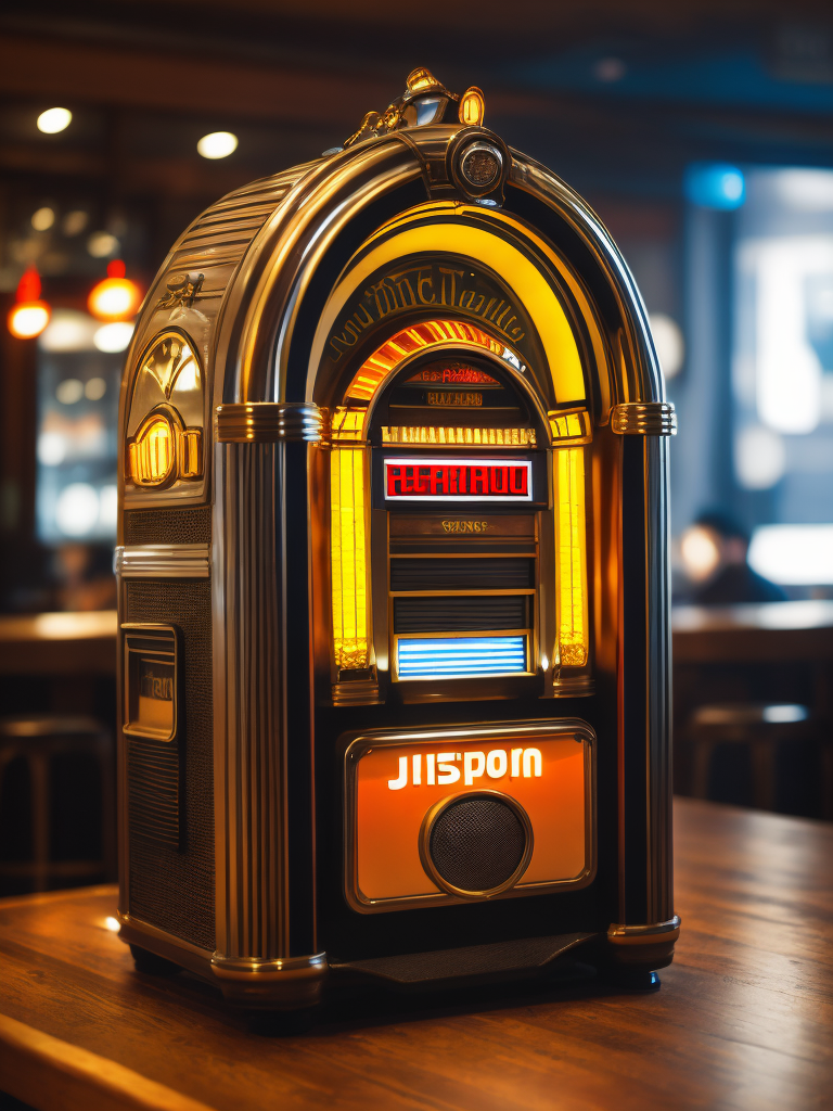 Retro jukebox in a bar, sharp focus, highly detailed,