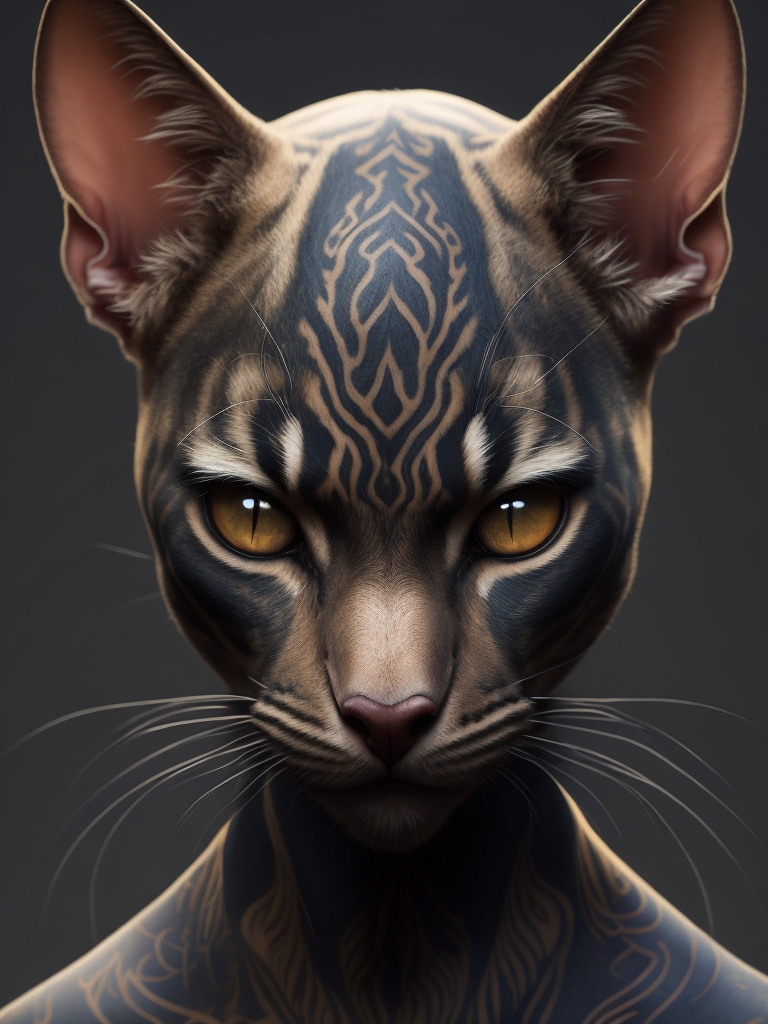 tattoed bald cat