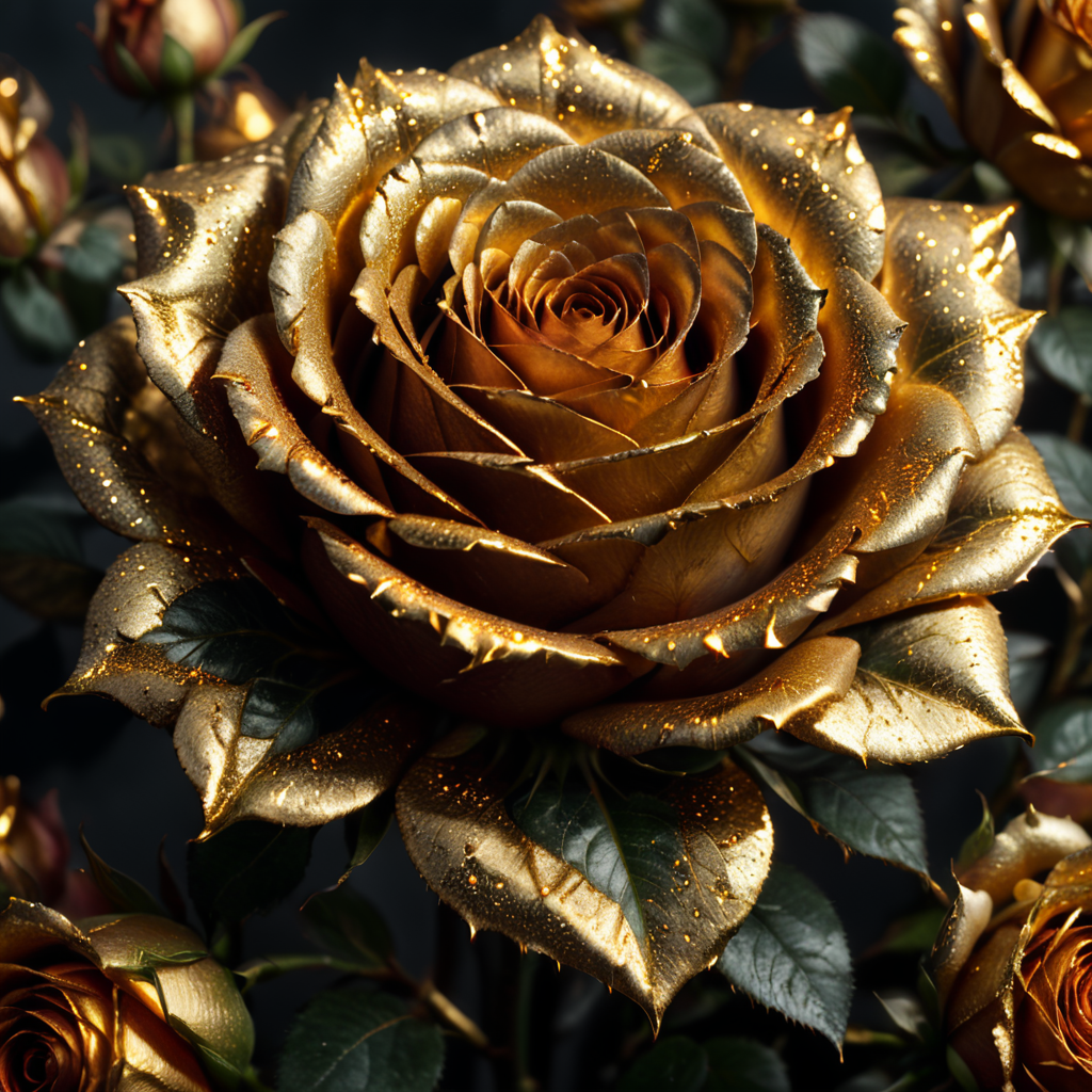 Golden glitter roses centered in image with white background