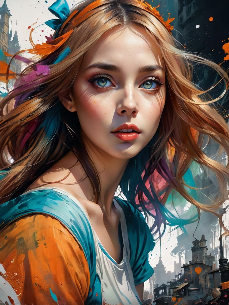 Portrait of Alice in wonderland, vivid colors, wide angle, super highly detailed, professional digital painting, concept art,