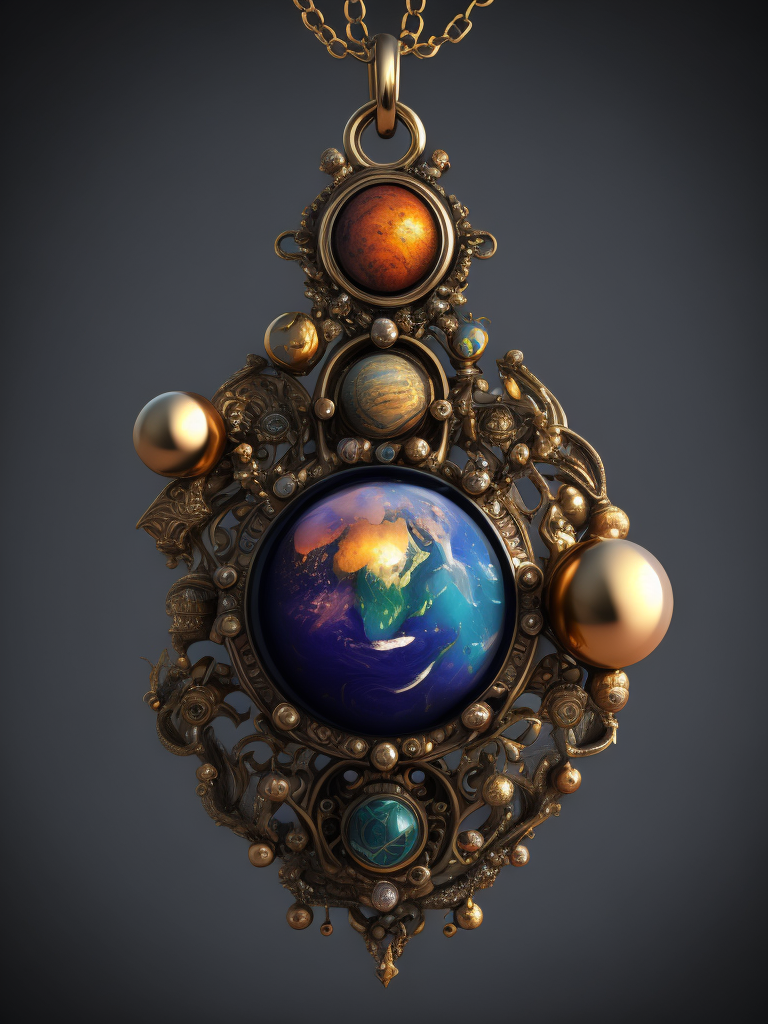 Pendant made of planets wlop style, professional photo, studio lighting, insanely detailed and intricate, hypermaximalist, elegant, ornate, hyper realistic, super detailed, deep colors