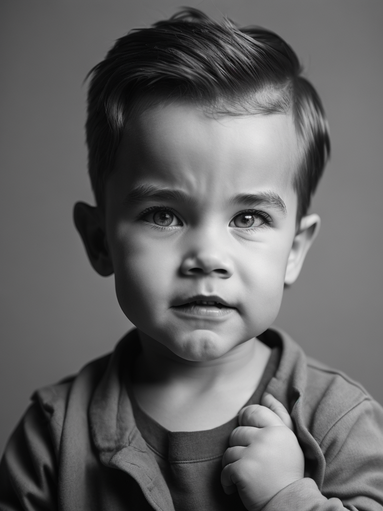 portrait of Arnold Schwarzenegger as a kid, 6 month old, happy emotions on his face