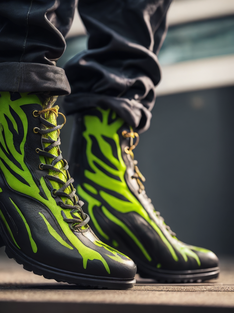 realistic photo of shoes make from dark slime, venom, sci-fi, alien, deep atmosphere, dark, saturation, vibrance, sharp on details