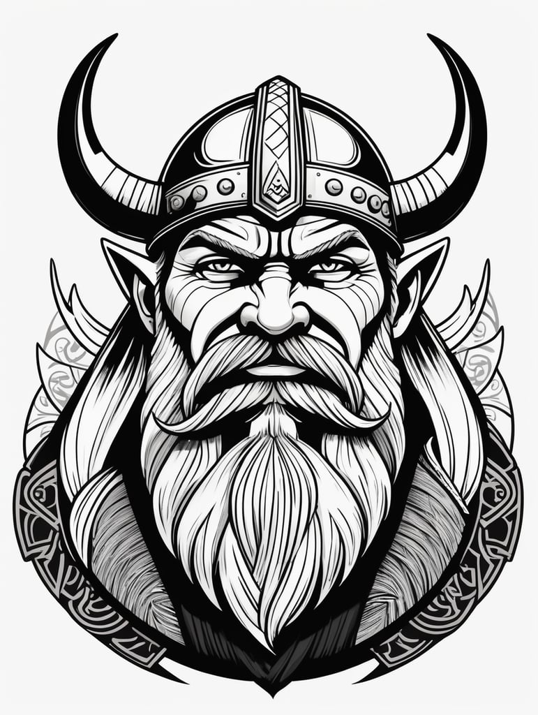 draw a single viking stylistic line character with cartoon style
