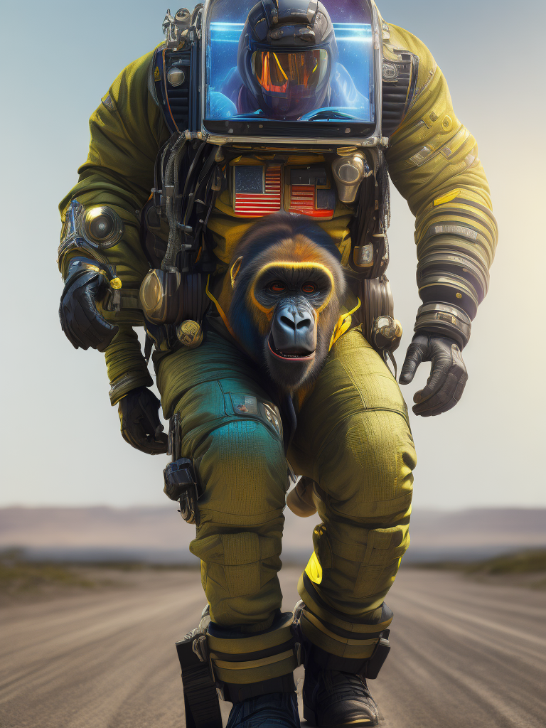 Portrait of anthropomorphic gorilla wearing space suit, ultra realism, super detailed, neon colors, magazine cover, professional shot, magazine photography, bright saturated colors, sharp focus, highly detailed