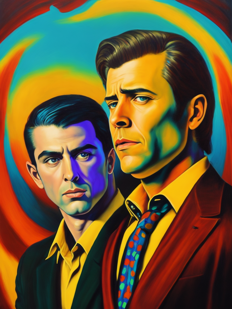 a man with brother, style of Ed Paschke, Painting, Oil, Portrait, Expressionism, Abstract, USA