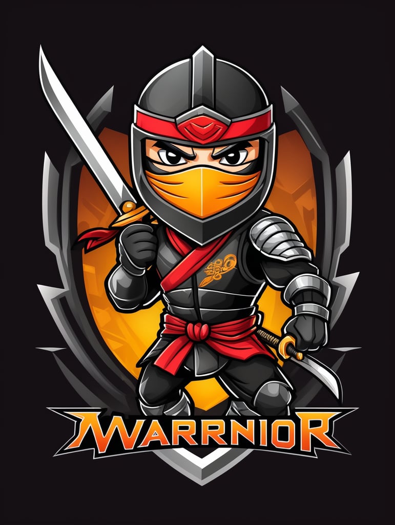 Ninja warrior mascot logo, black background, e-gaming, Gaming Logo, illustration, vector image