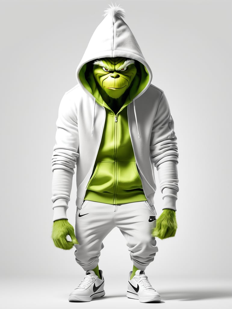 Grinch wearing hoodie and nike shoes cool