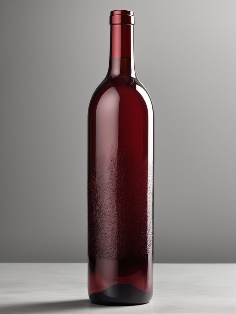 Botella de agua de 750 ml con forma de botella de vino tinto sin etiquetas y textura de cristal cortado difuminada de abajo hacia arriba en Set minimalista fotográfico