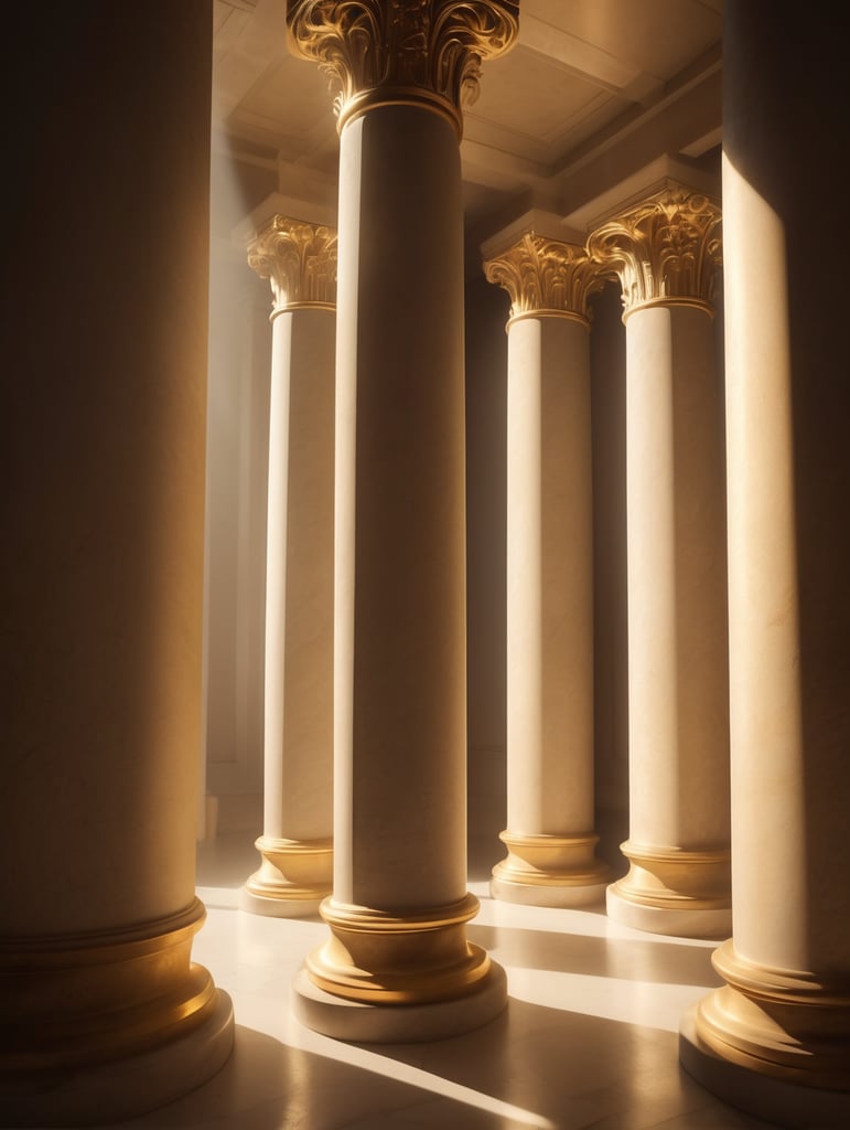 A golden Greek column in a shaft of light