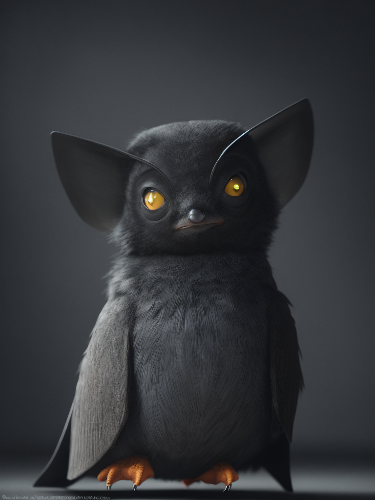 Little bat, cute pixar character, digital painting, studio lighting, creative, big eyes, small nose, standing centered, 3D style, rendered using beautiful Disney animation, Pixar style, Disney style