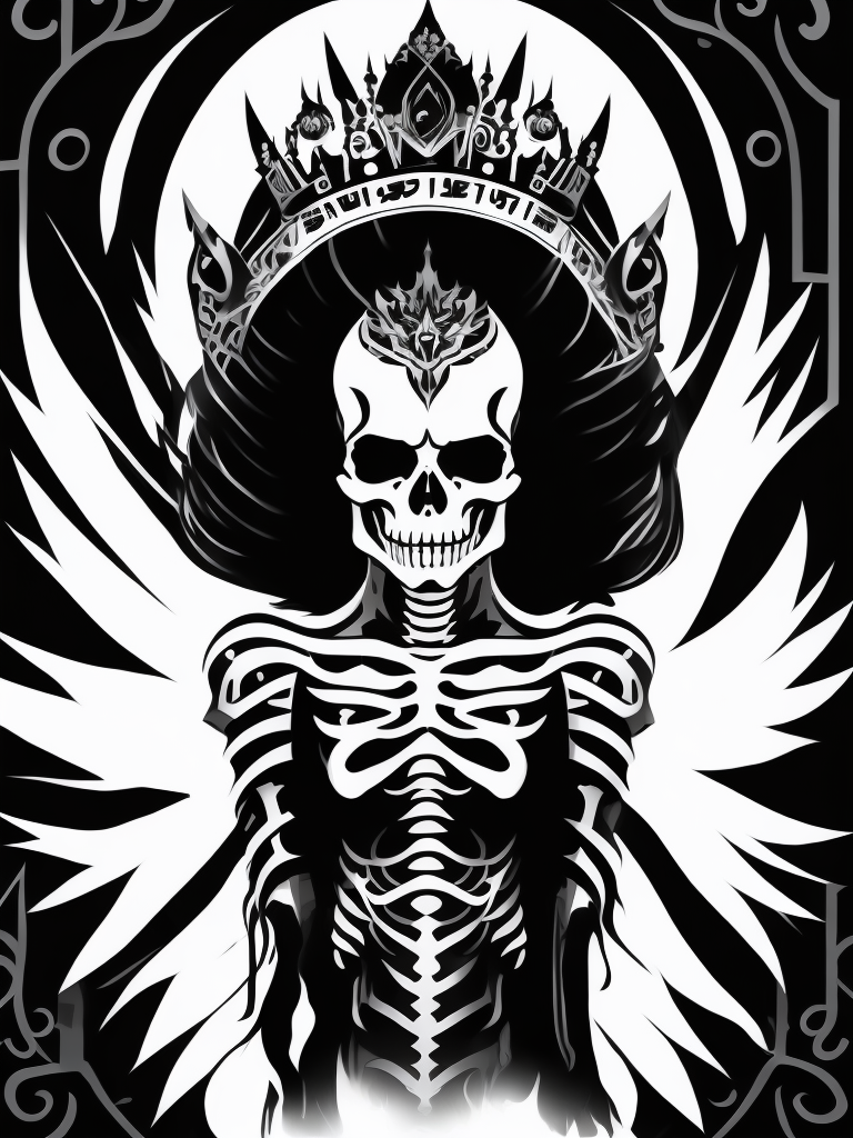A vector art of a queen skeleton tattoo, black and white