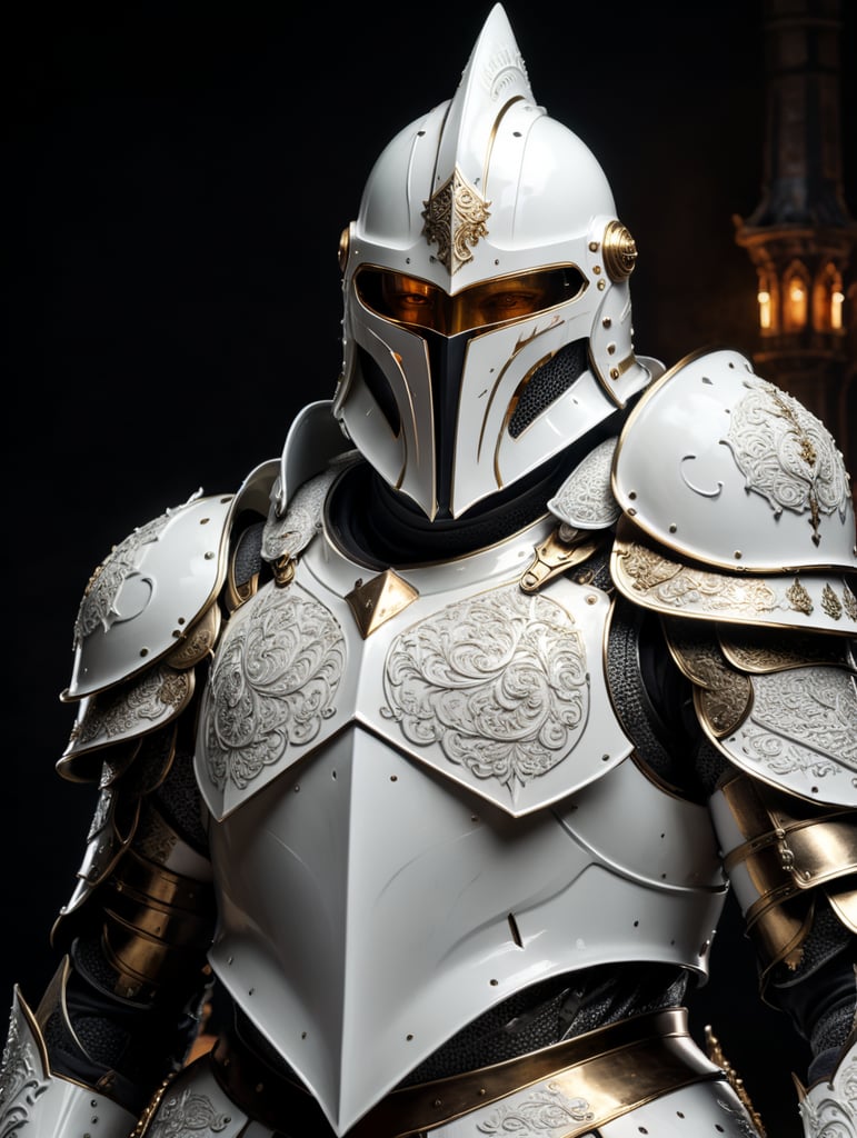 Knight in white garment and long cone shaped helmet