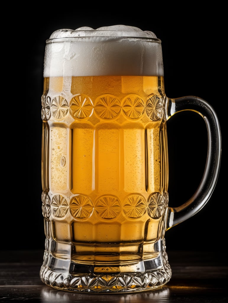 glass beer mug, isolated, black background, professional photo