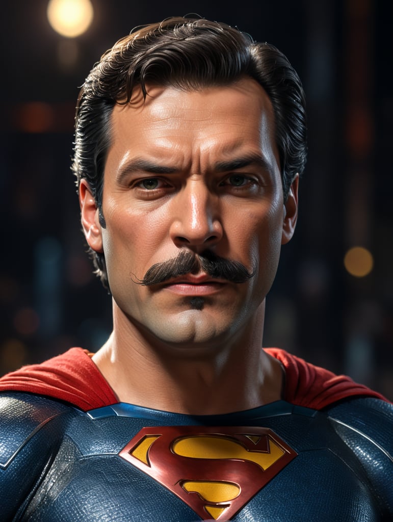 portrait, superman with Mario bros clothes and mustache