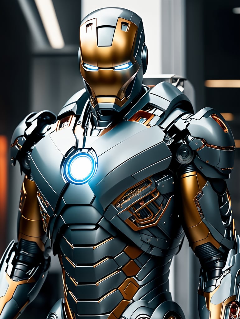 A hyper realistic iron man in advanced futuristic suit, intricate detail cinematic