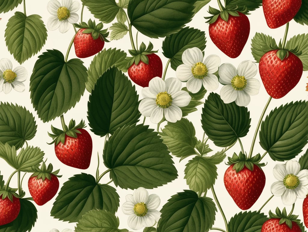 Botanical print. strawberry with leaves