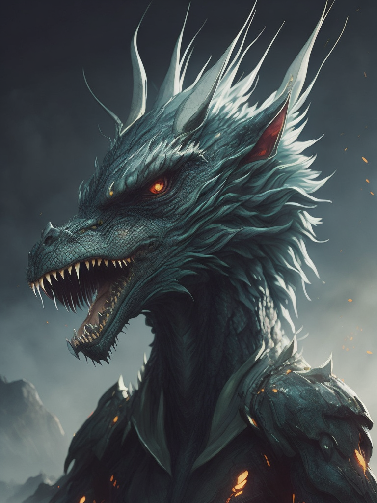 Kaiju with many sharp jagged ice crystals protruding from its back that have the ability to freeze the earth, has two dragon-like hind legs, bioluminescent scales all over its body, two arms with sharp claws attached, dragon-like neck & head including many sharp teeth, two eyes, and a snout. It also includes a long tail with sharp crystals at the tip to also be used as a weapon.