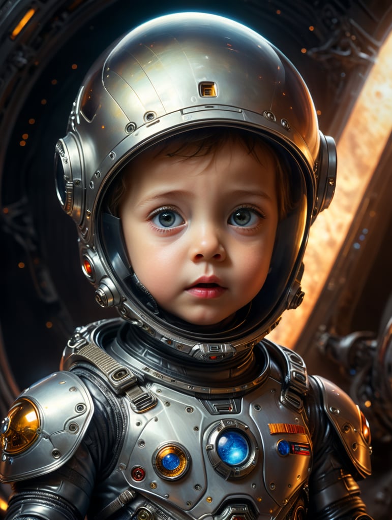 a child in a space suit with a surprised look on his face