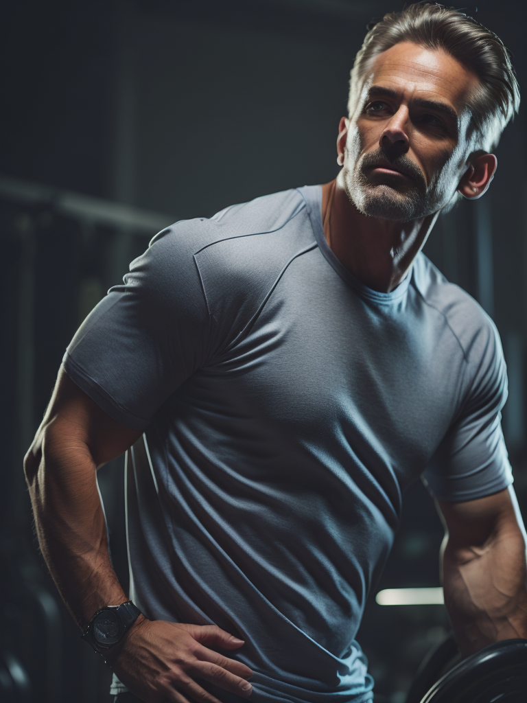 Image of a man 50 years old, focusing on health and longevity, fitness, in an office or gym