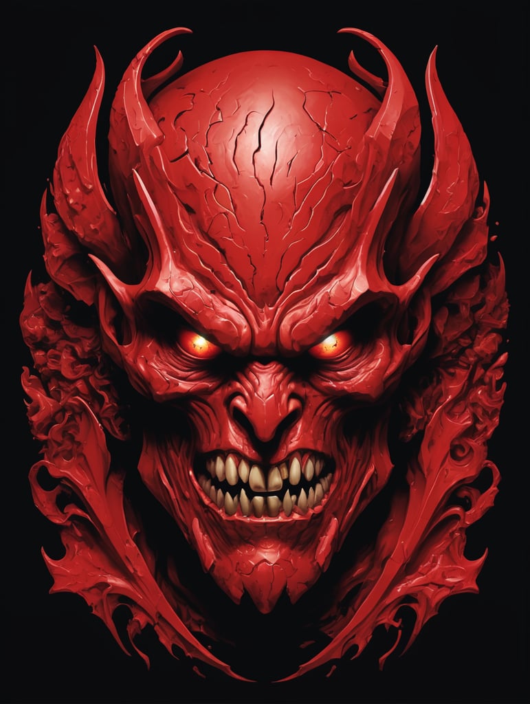 Gaming Logo. Create the image of a disfigured mutant being, inspired by the cover, and mutant de arca albums, red in color, with the appearance of varnished paint. On black background.vector image