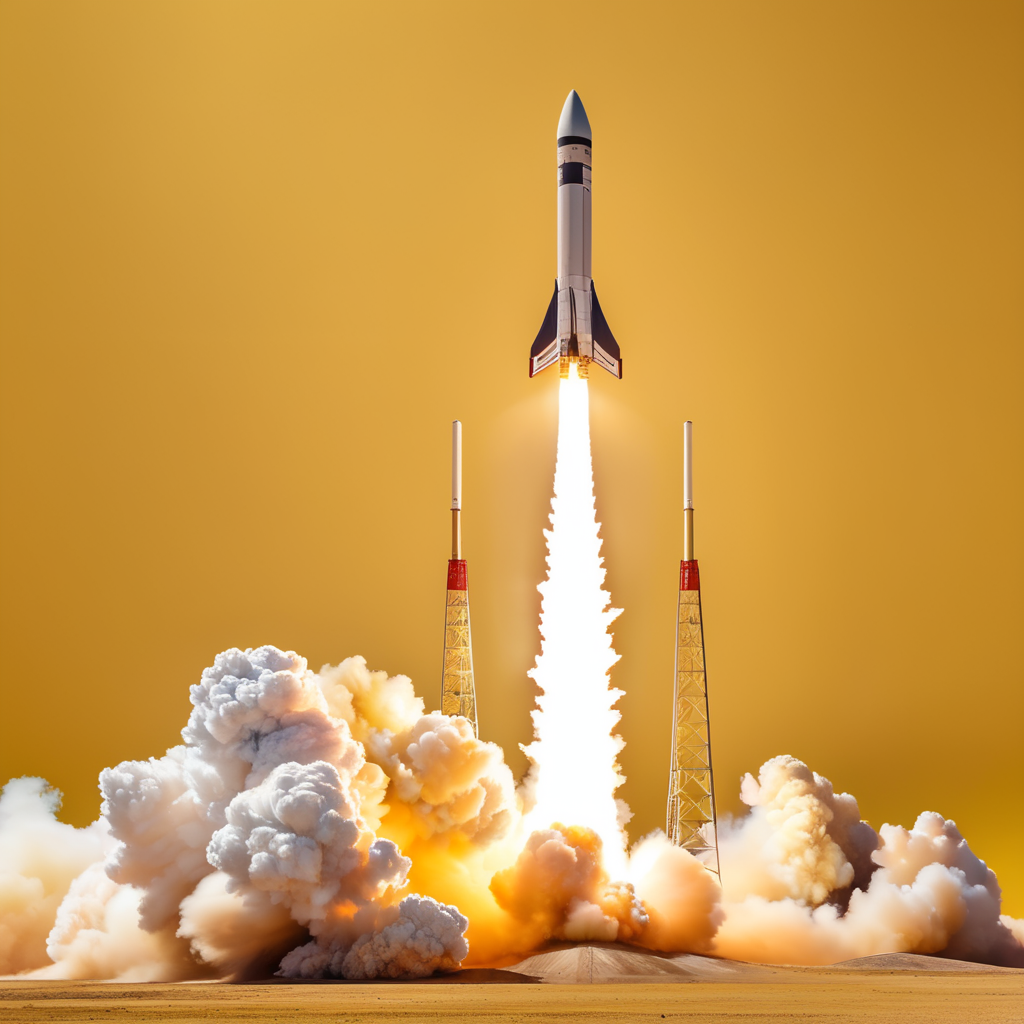 Rocket launch isolated on yellow background