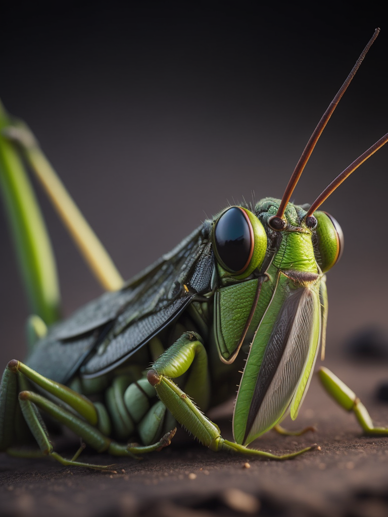 Grasshopper macro photography, close-up, high-quality details, deep focus, professional shot