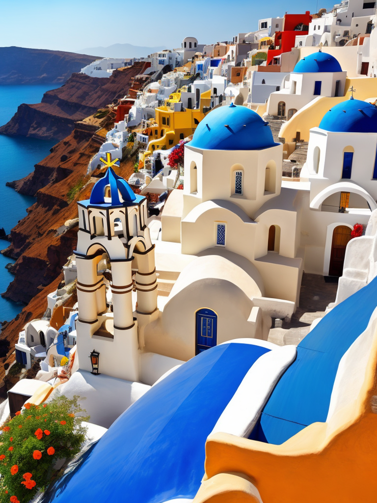 Greece Santorini, Vibrant colors, High detail,