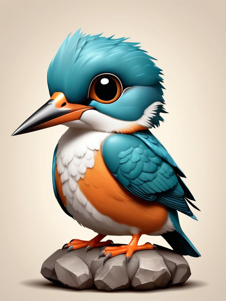 cute,Kingfisher, full view, chibi style, disney style, cartoon style, pixar style, with background