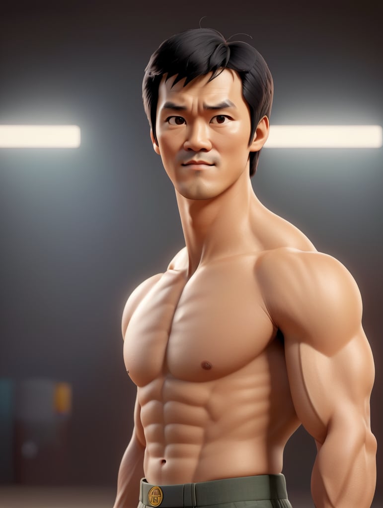 Bruce Lee standing looking at camera